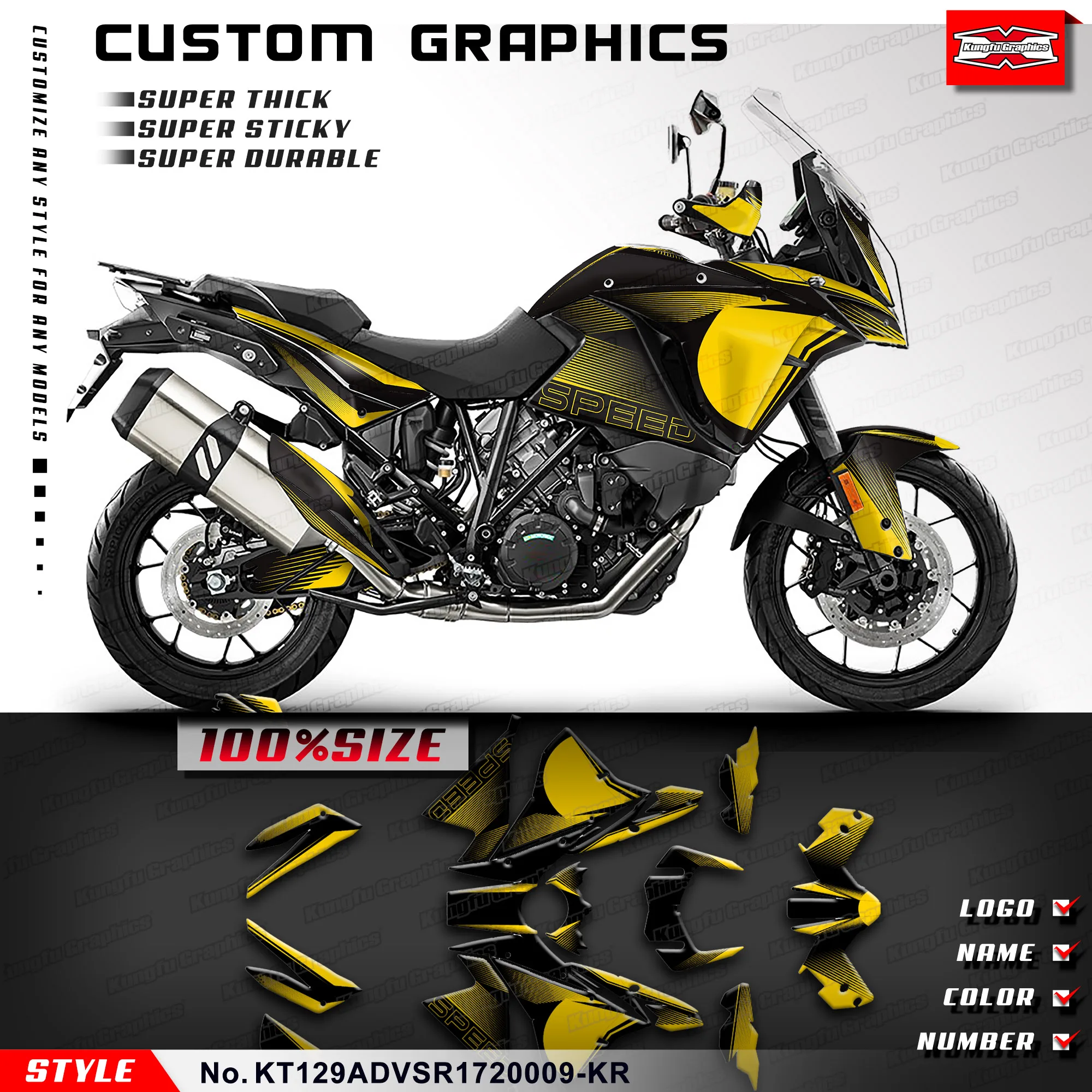 

KUNGFU GRAPHICS Quality Sticker Decal Kit for KTM 1290 Super Adventure S R 2017 2018 2019 2020 2021 2022 2023, Yellow Black