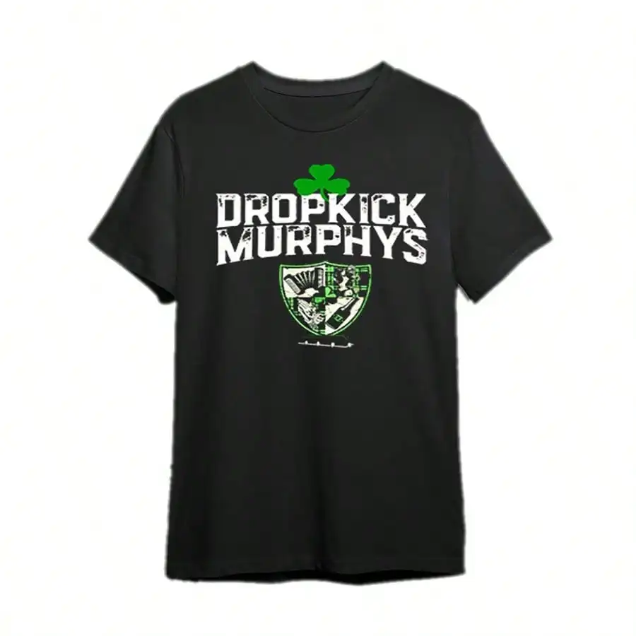 

Dropkick Murphys Men's Black Graphic T-Shirt - Funny "Dropkick Murphys" Design With Shield & Green Leaf, Casual Cotton