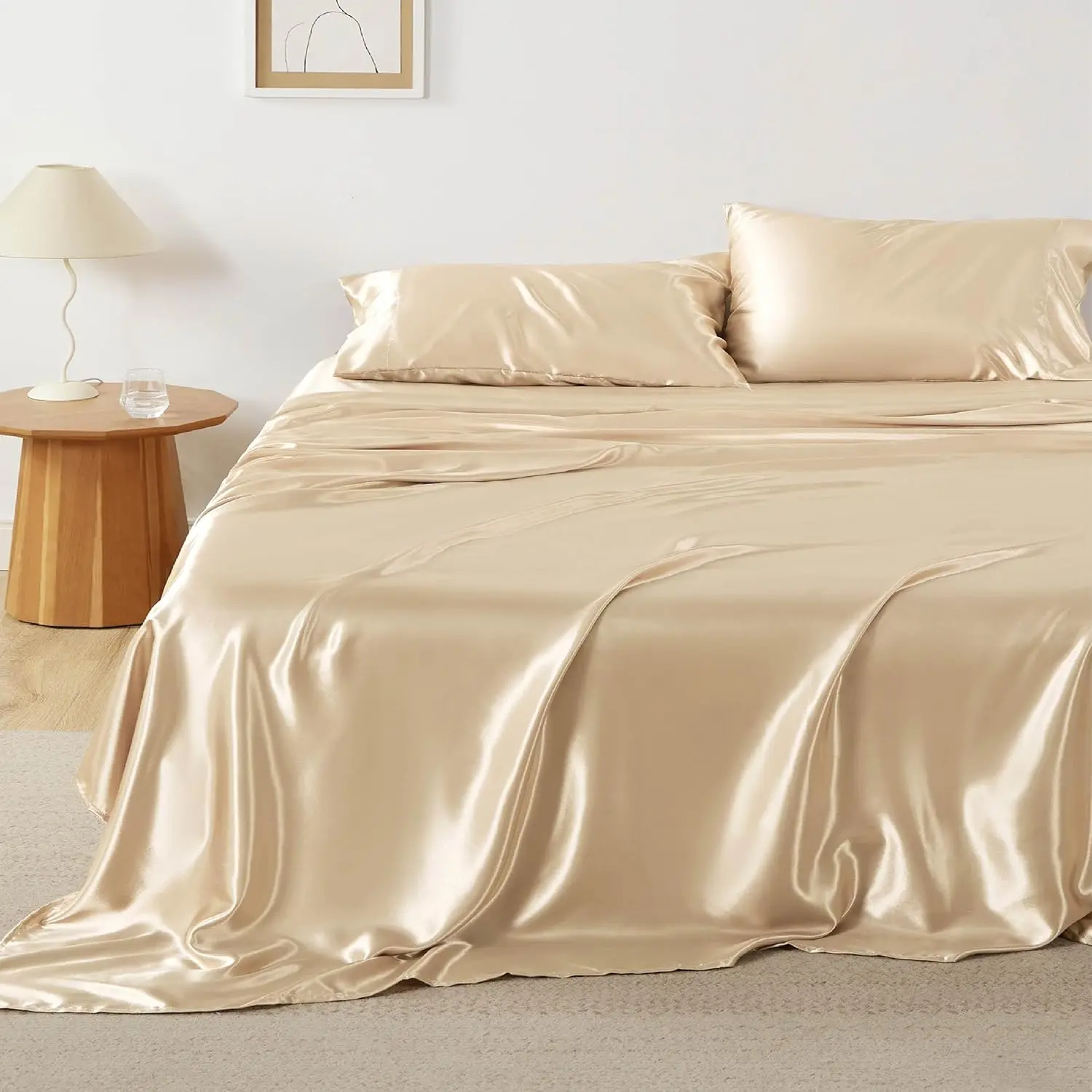 Satin Sheets King - Similar to Silk Sheets, Silky Bedsheet, Luxury  Ultra Soft, Non-Fading   Wrinkle Free, Good