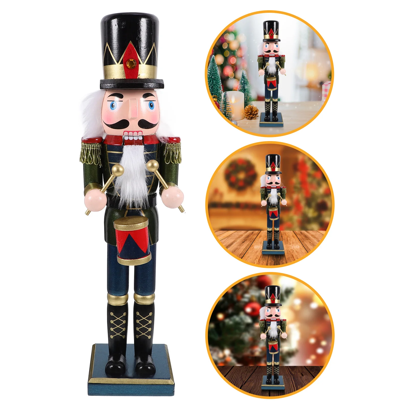 

Cute Drummer Nutcracker Soldier Statue Wooden Christmas Decor for Home Hotel Restaurant Coffee Shop Desktop Xmas Party