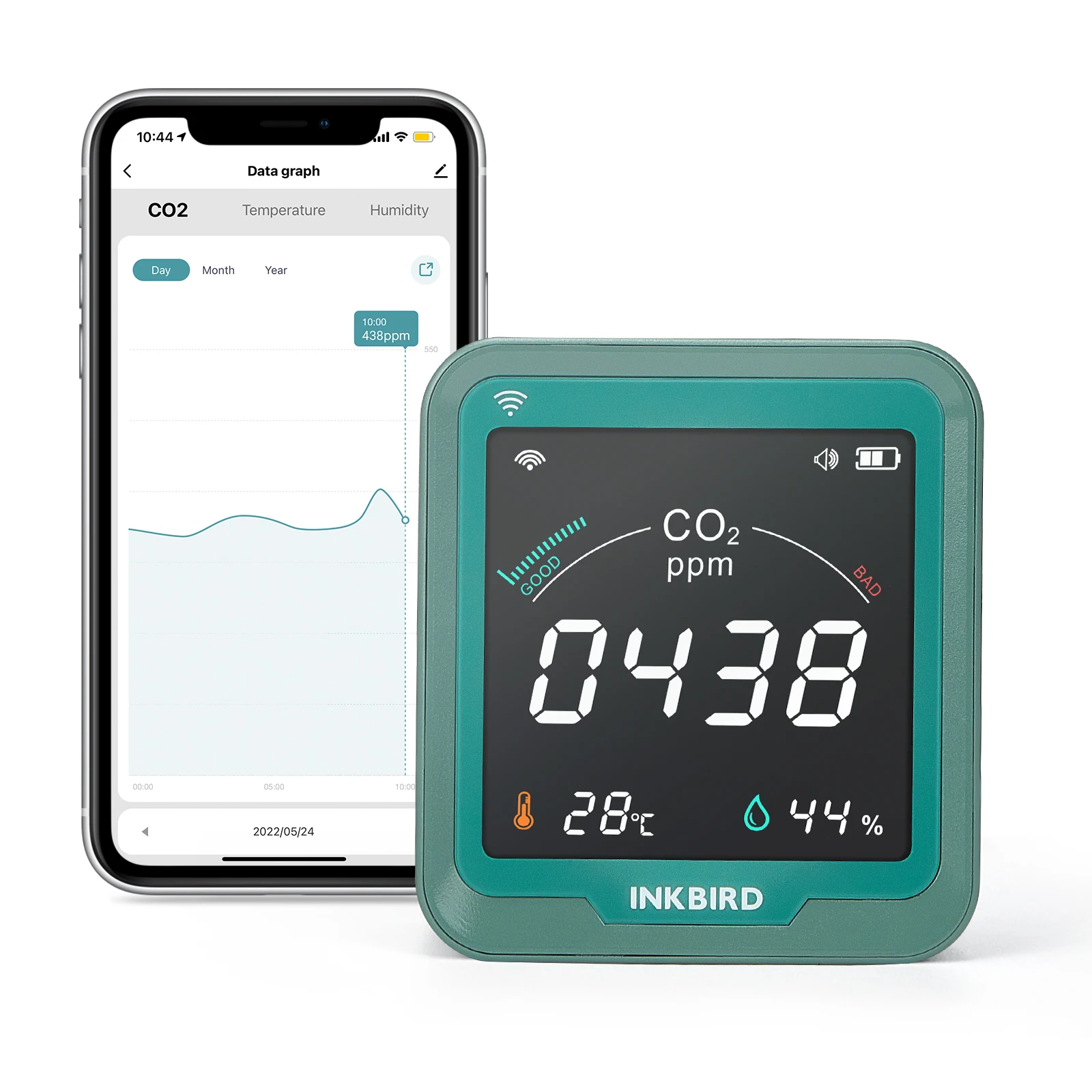 Wireless Connectivity CO2 Detector NDIR Air Quality CO2 Meter Desktop Temperature Humidity with LCD Screen