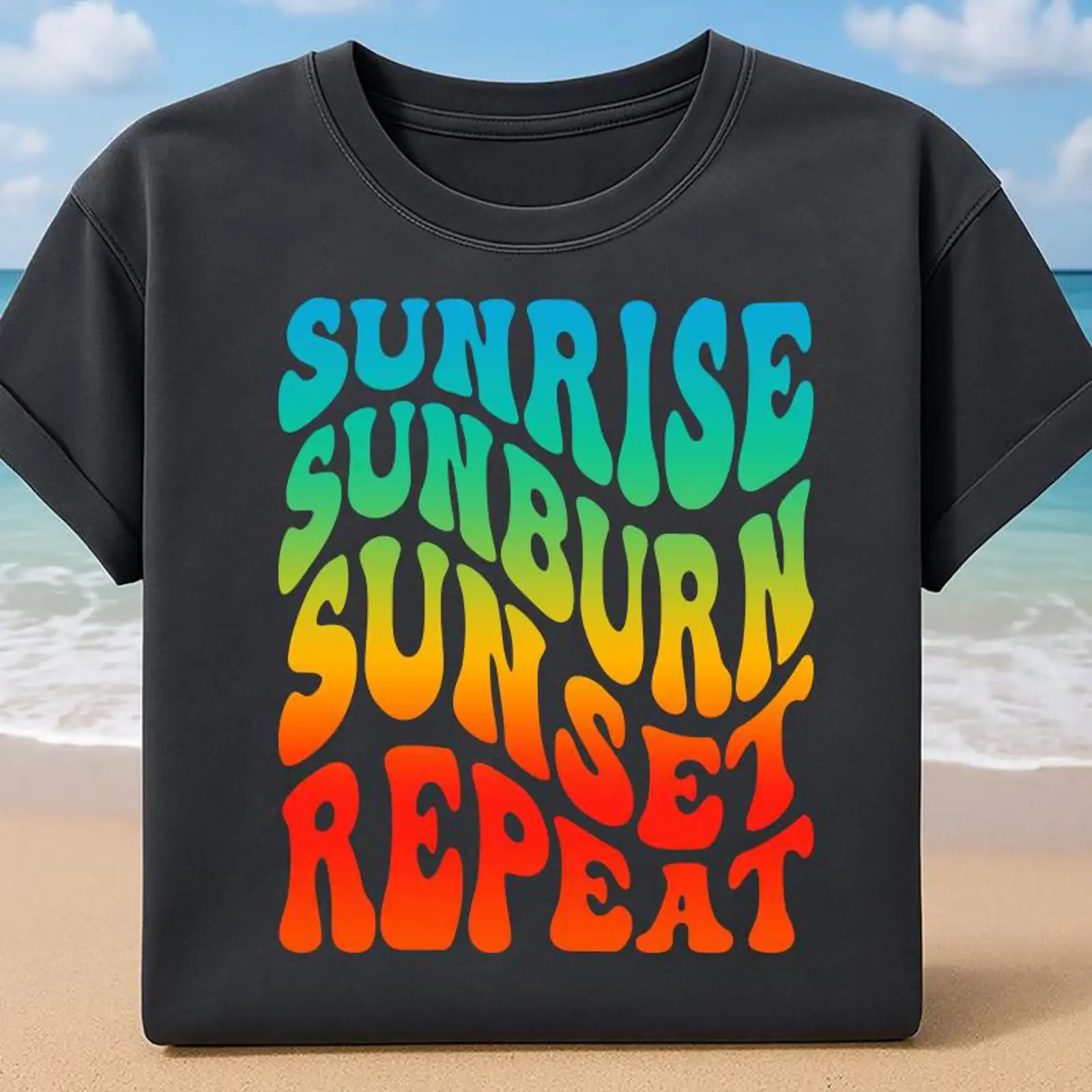 Sunrise Sunburn Sunset Repeat PNG Summer Beach Vacation Design Digital Download vintage Washed Top For Everyday Wear fashion