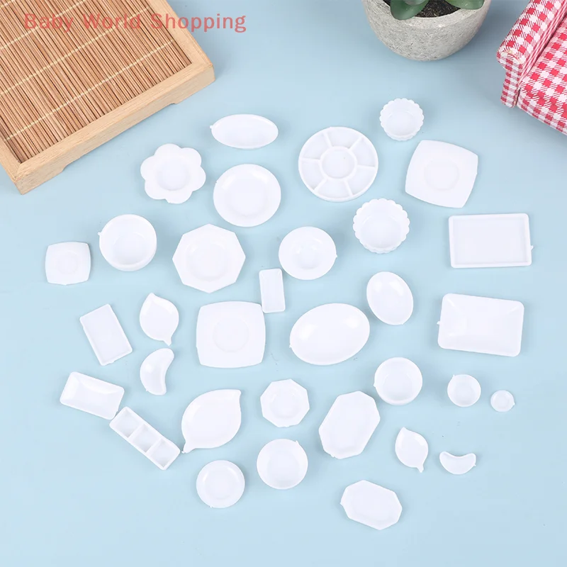 

33PCS/set Dollhouse Miniature Trays Plates Doll Mini Food White Dishes Tableware Doll House Accessories Kitchen Toys
