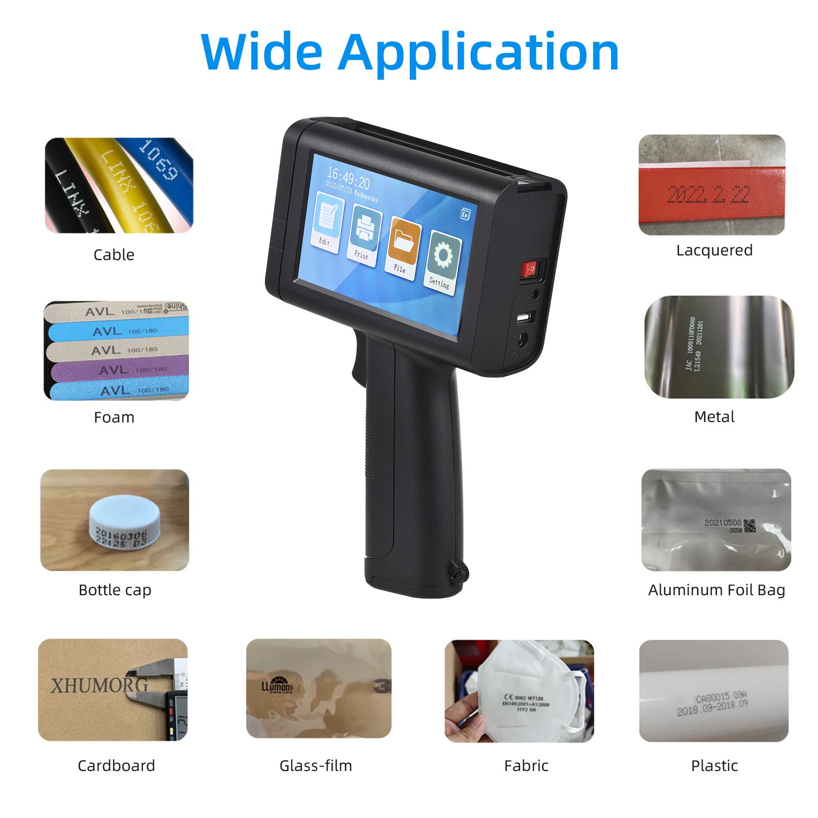 Inkjet Printer 600dpi High Definition Inkjet Code Printer With 4.3 Inch LED Touchscreen Quick Drying Ink Cartridge Label Printer