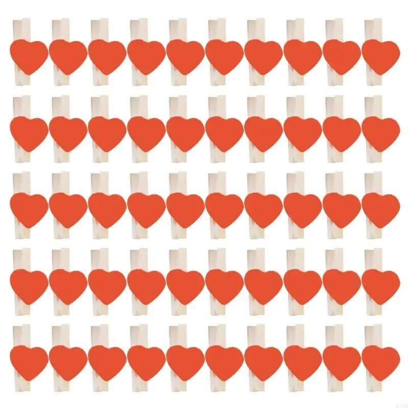 R1WB Decorative and Practical Wooden Clamps Heart Pegs Clothespin 50PCS