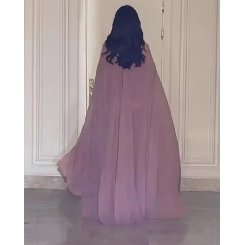 Banquet Evening Dress Two-Piece Set Outfits Y2K Cloak Sequin Chiffon Dress Women Batwing Sleeve Muslim Abaya Caftan Robe