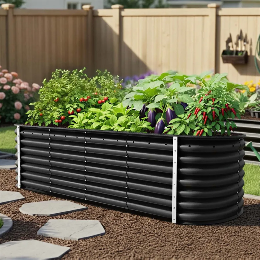 

8x2x2ft Raised Garden Bed Kit 24" Tall 9 in 1 Large Galvanized Metal Planter Box Outdoor Plant Bed for Vegetables Flowers Come