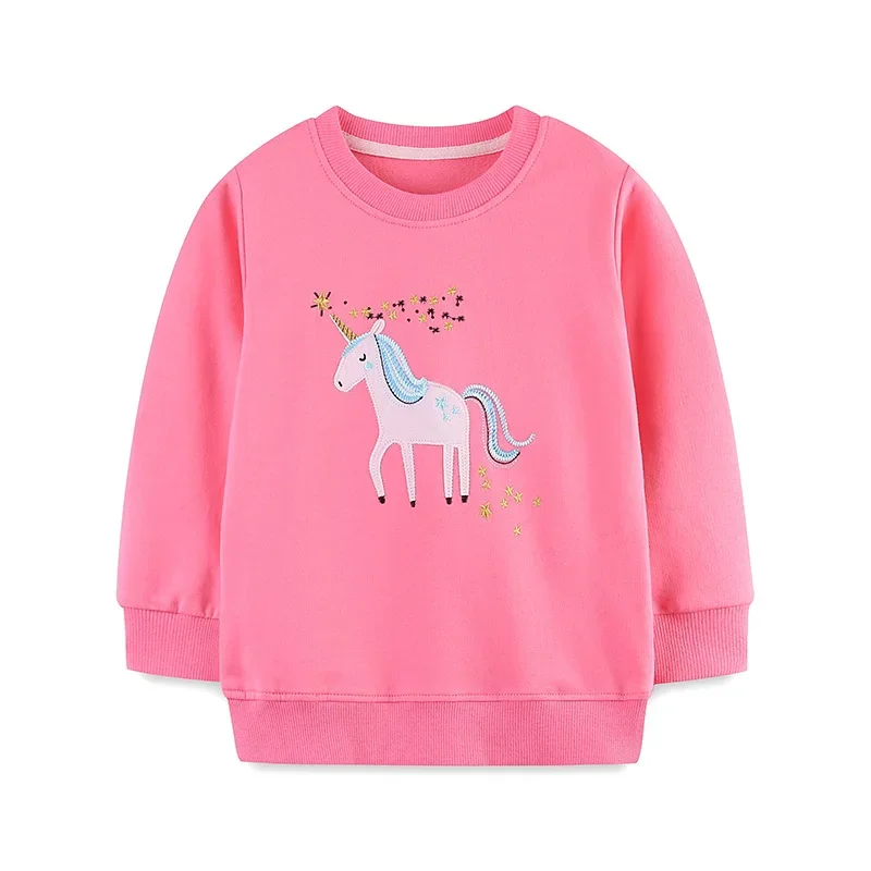 Little Girls 100% Cotton Pullover Tops Hoodies Sweatshirts Cute Glitter Star Unicorn Patch Casual Children Clothes