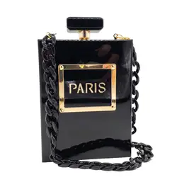 Abend taschen Damen Acryl Paris Parfüm geformte schwarze Tasche Geldbörsen Clutch Vintage Bankett Handtasche Luxus Schulter Umhängetaschen