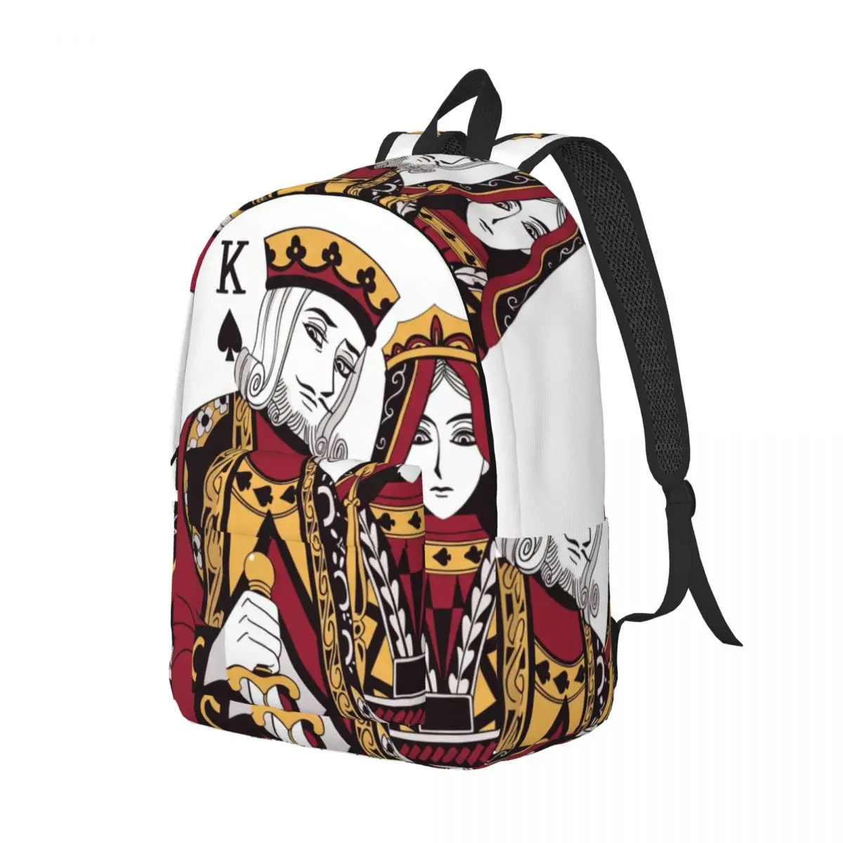 Dark Punk Printed Backpack Center King Queen Modern Playing Card White Black Red Gold Streetwear Bookbag for Teens College Girls