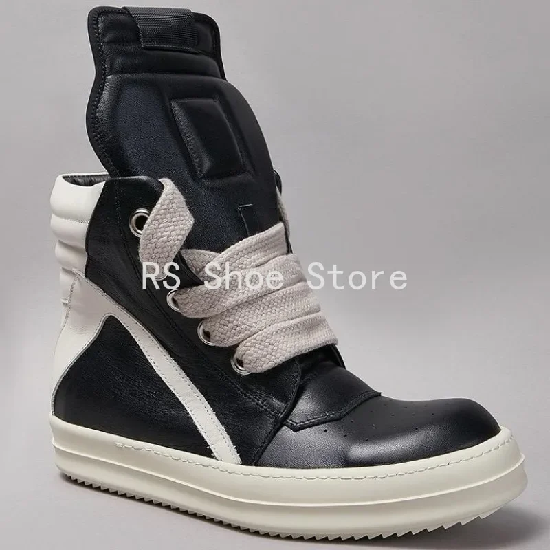 

Ro Men Shoe Black Leather Boots Outoor High Top Casual Shoes Jumbo Laces Sneaker Zipper Women Sneakers Suede Ankle Boot