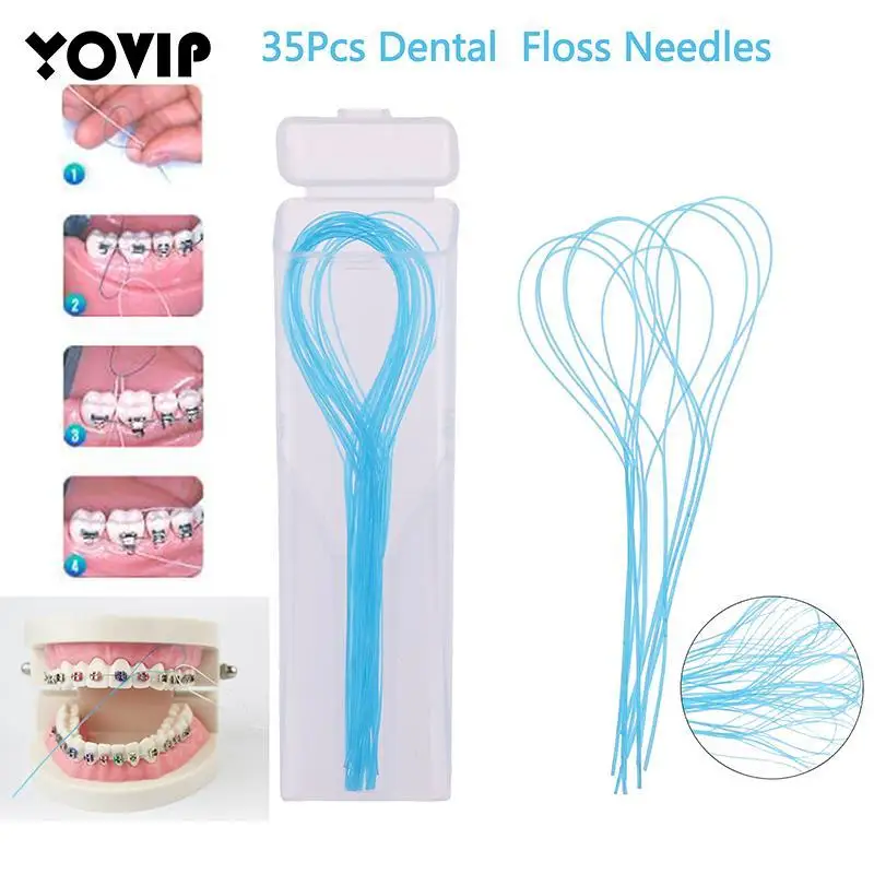 35Pcs Dental Floss Threaders Needle Tooth Brackets Wire Holders Between Orthodontic Bridges Traction Braces