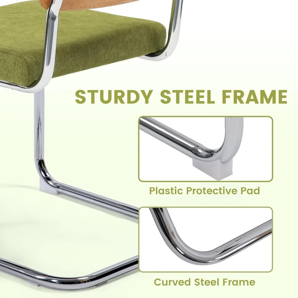 كراسي تناول الطعام الحديثة من سيسكا كين، مجموعة من 4 قطع، ظهر قصب الروطان المنسوج يدويًا، قاعدة من الكروم، مقعد من القطن المنجد، مثالي للمطبخ