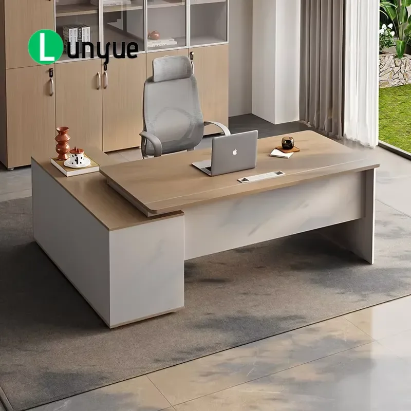 Modern L Shaped Executive Desk E0 MDF Durable Eco Friendly Luxury Manager Office Table with Combination Lock Drawer for Home