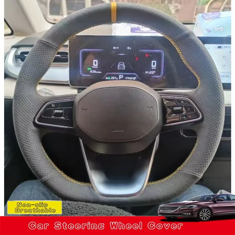 

Custom Hand Sewing Anti-slip Wear-resistant Suede Leather Car Steering Wheel Cover For Geely Coolray 2019-2020 Car Accessories