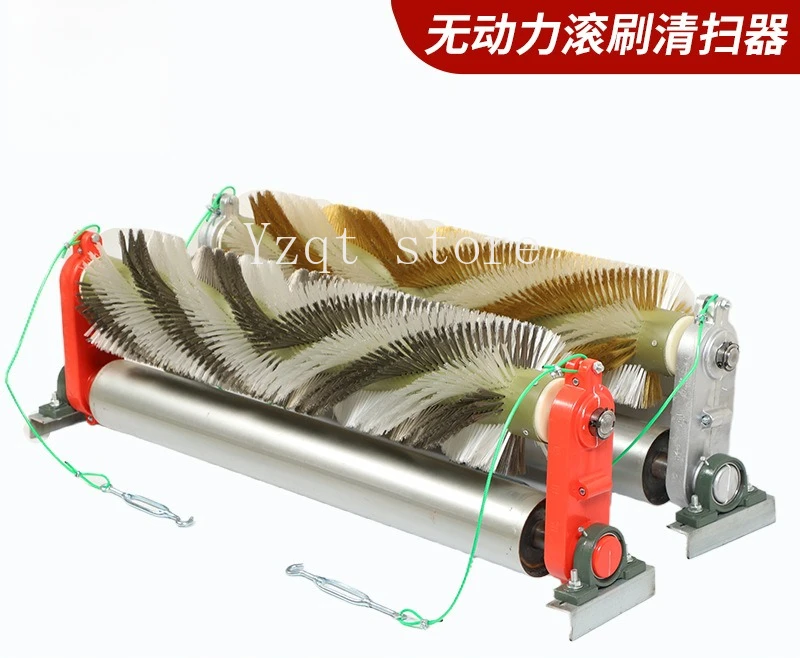 

Hybrid brush unpowered cleaner, belt bot manipulation, yellow steel wire