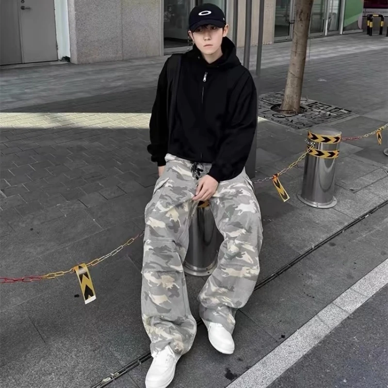 

American High Street Camouflage Multi-ket Work Pants Men's Spring Autumn Trendy Vintage Wide Leg Straight Leg Micro Flared...