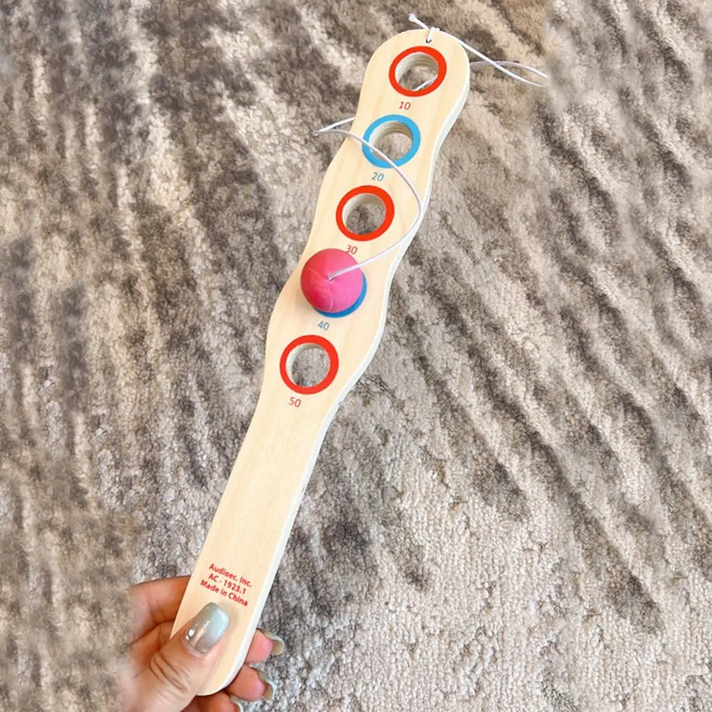 Pagaie en bois jeu de balle de pagaie en bois corde élastique boule rouge balle cible en bois éducatif léger