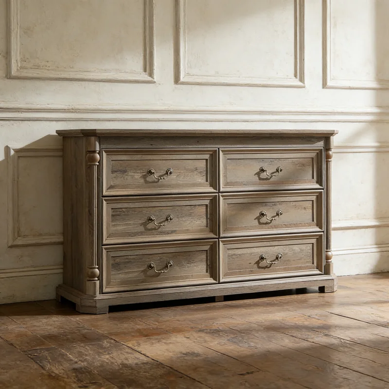 #American Retro Art Deco 6 Drawer Chest Antique Carved Solid Wood Storage Dresser Cabinet For Entryway Bedroom