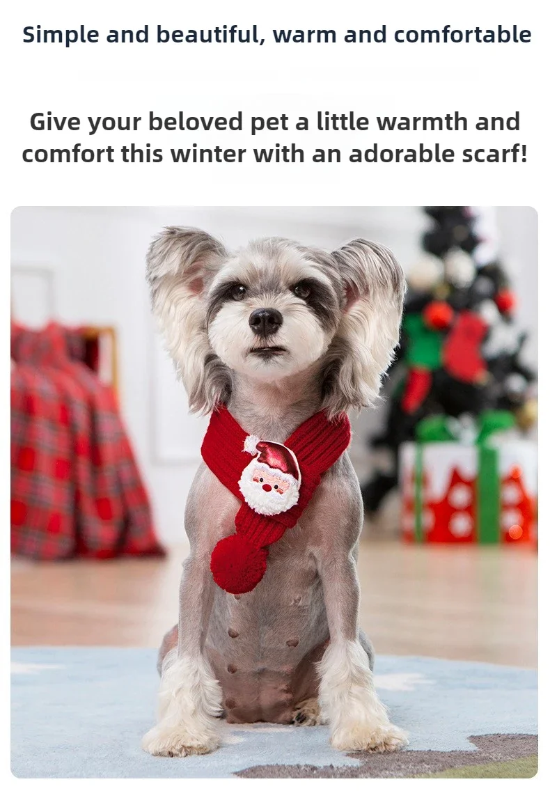 Weihnachtsschal für Haustiere, Winterstrickschal, Frühlingsfest, Weihnachtsschal, warmer Schal, Hundezubehör, Welpen- und Kätzchen-Schal, Haustierbedarf – Detail 4