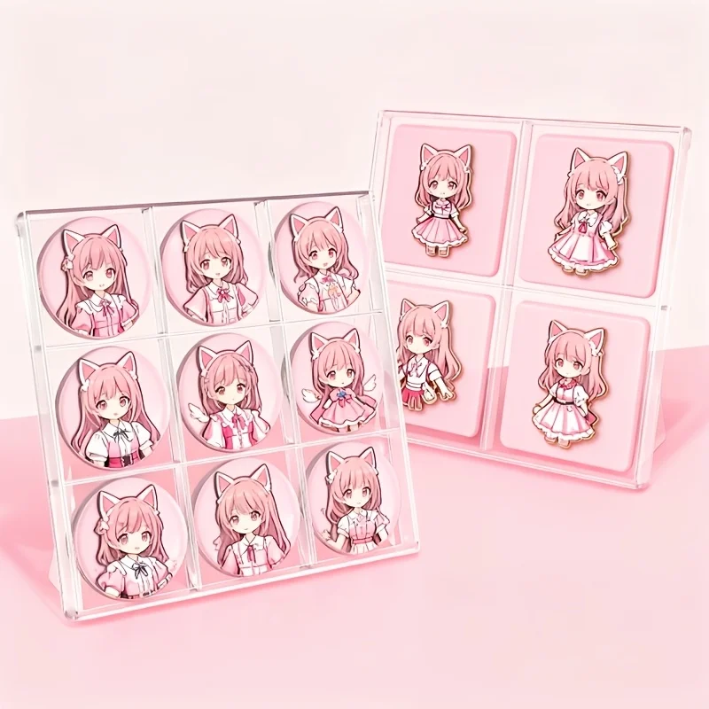 9 Grid Acrylic Badge Display Rack, 2-In-1 Desktop Stand Box, Anime Pin Jewelry Divided Storage Organizer for Tabletop Collection
