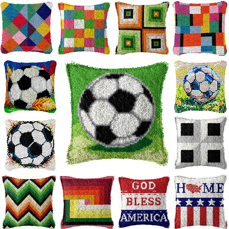 

Football Latch Hook Kits Kussen Set Cushion Pillowcase Embroidery Kussen Rug Carpet DIY For Needlework knoopkussen Knooppakket