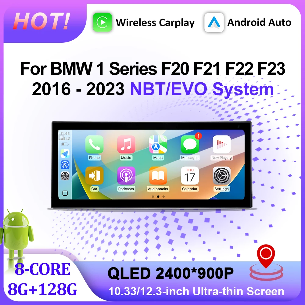 

12,3-дюймовый QLED-экран для BMW 1 серии F20 F21 F22 F23 2016-2023 Система NBT/EVO Аудиоплеер Беспроводной Carplay Android Auto WiFi