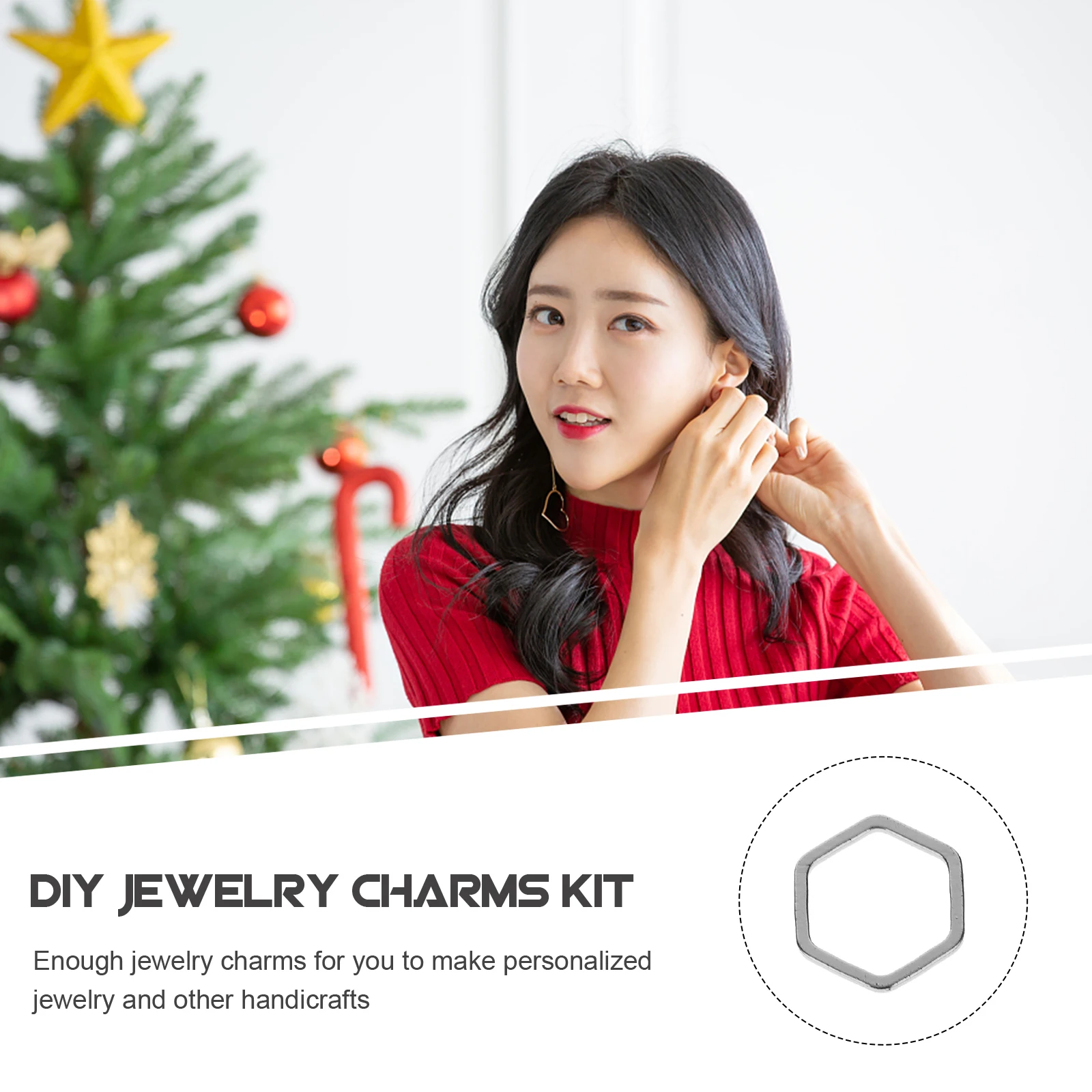 

50 Pcs Hexagonal Earring Pendant Hanging Pendants for Jewelry Making Rings Clasps Jewellery Necklace Silver Charms Copper