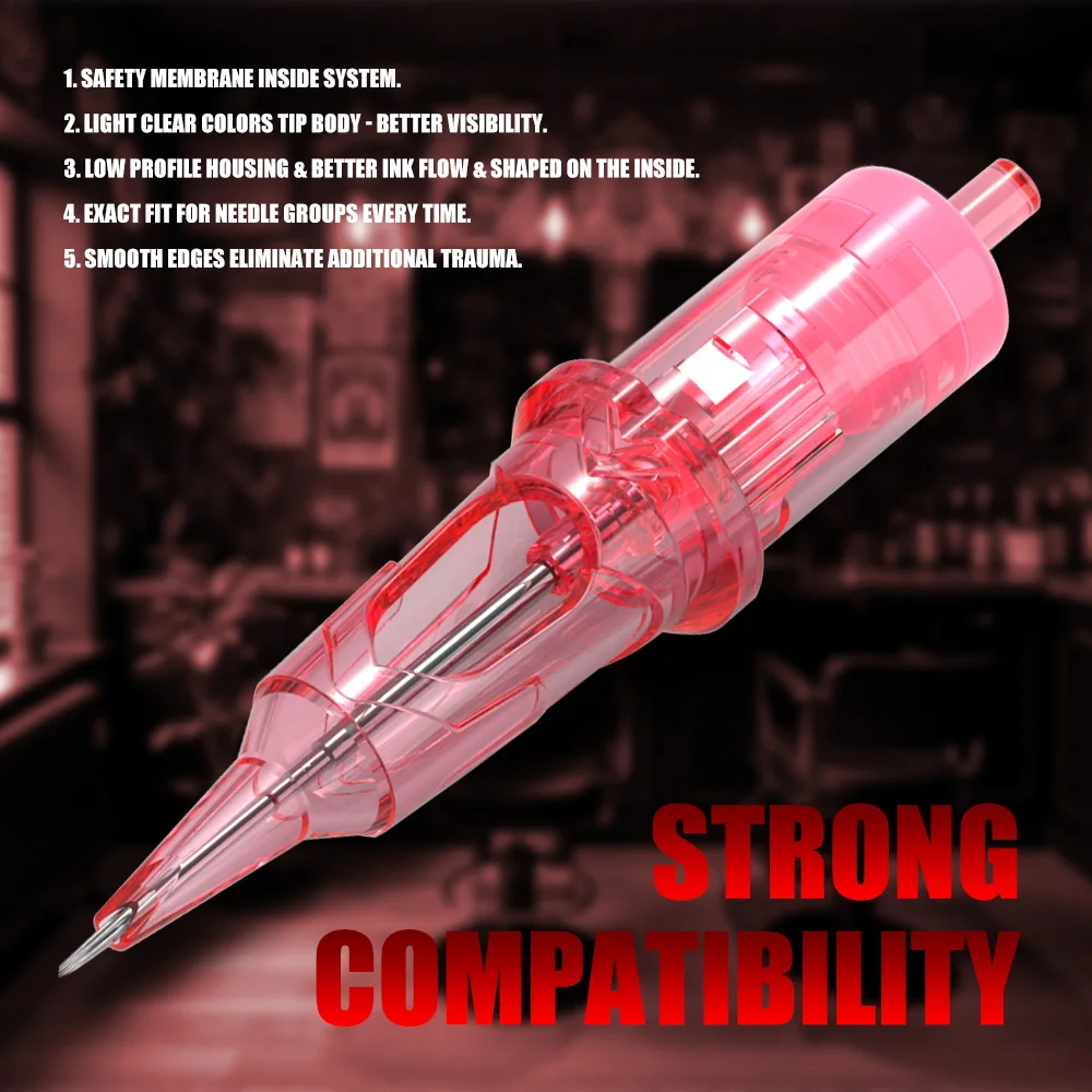 Ambition 10pcs Pink Pro Tattoo Cartridge Permanent Makeup Tattoo Needle RL RM Disposable Safety Needle Mix Tattoo Machine Pen