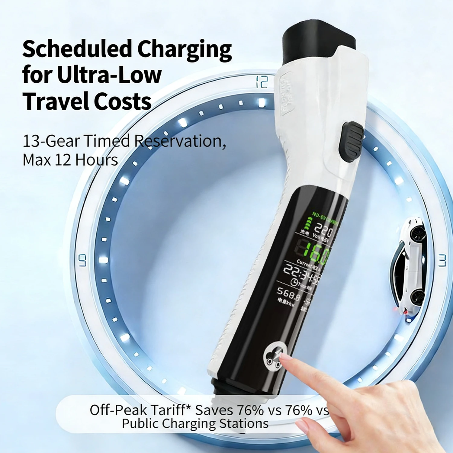 PKQ 3.5KW 16A GB T EV Portable Charger 3/5M Cable EVSE EU Plug Wall Box Adapter for Electric Vehicle with Display Screen