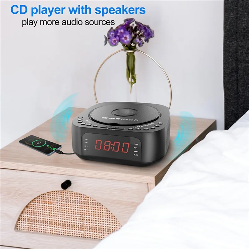 FFYY-แบบพกพา DVD CD Player นาฬิกาปลุก FM ลําโพงบลูทูธเครื่องเล่นเพลง Home CD Player UK Plug
