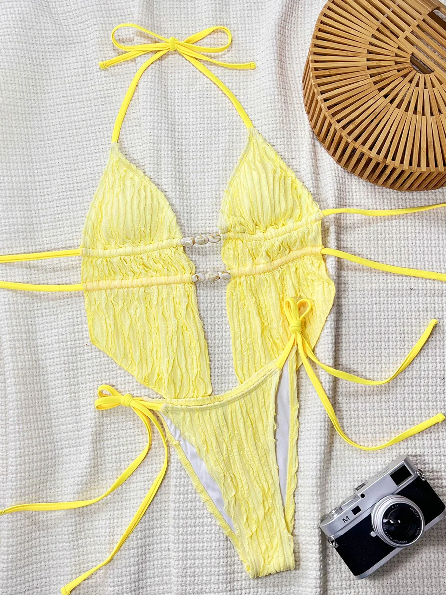 

Wrinkled Tankini Halter Micro Bikini Women Swimwear Female Swimsuit Two-pieces Bikini Set High Cut Bathing Suit Swim Beachwear