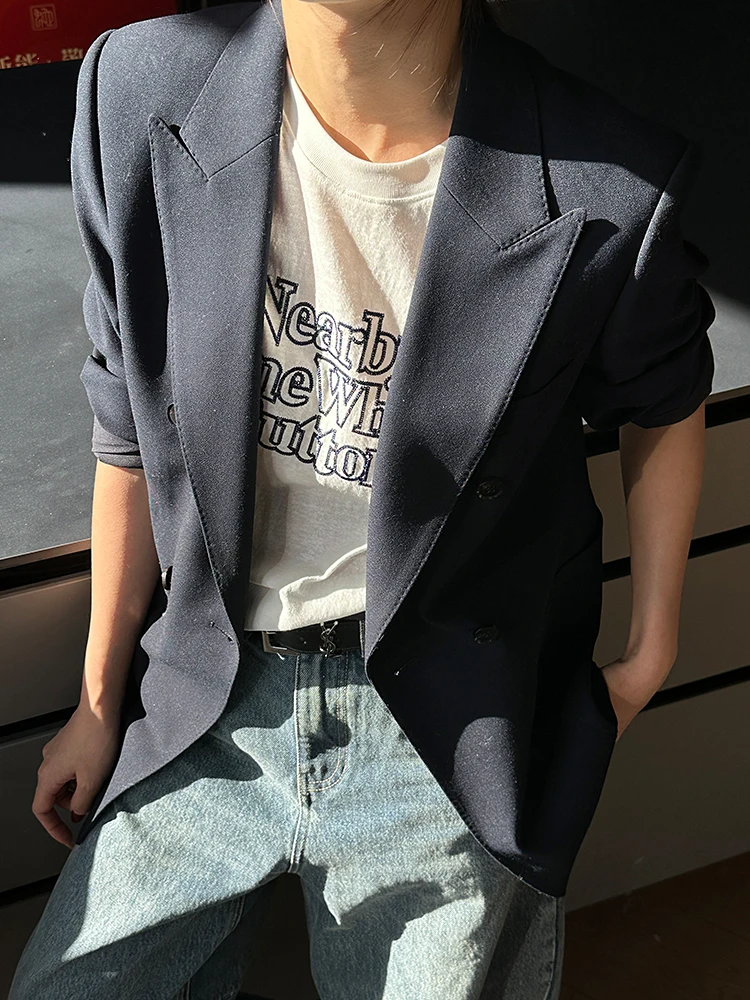 

Loose Woolen Women's Suit Jaet Spring 2025 Double Breasted Four Buttons Notch Collar Casual Comfortable Mary Tim's Brand