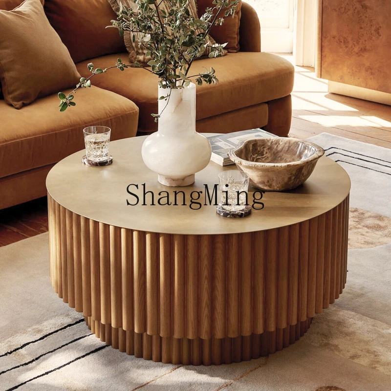

CL solid wood coffee table, wabi sabi wind log color tea table, modern simple light luxury metal countertop coffee table