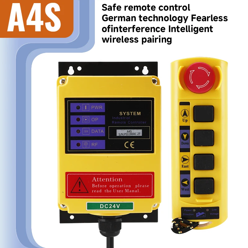 A4S Industrial Remote Control Hydraulic Control Lifting Remote 4 Buttons Single Speed Crane Industrial Radio Controller 12V