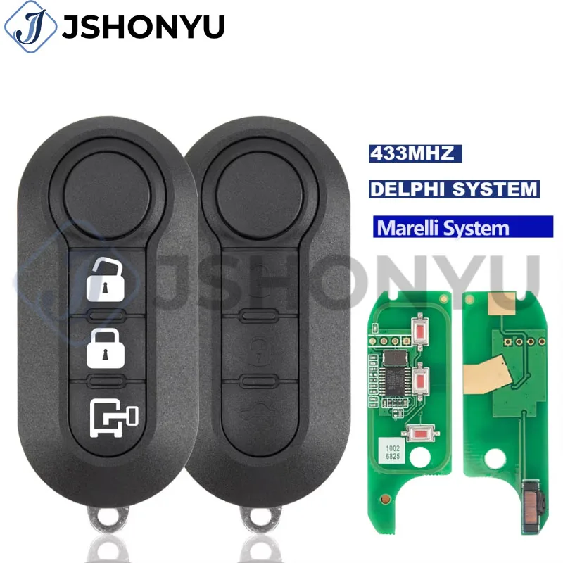 JsHonYu Delphi Marelli System 433MHz ID46 Remote Key for Fiat 500 Doblo Ducato Bravo Citroen Jumper Peugeot Boxer Fob