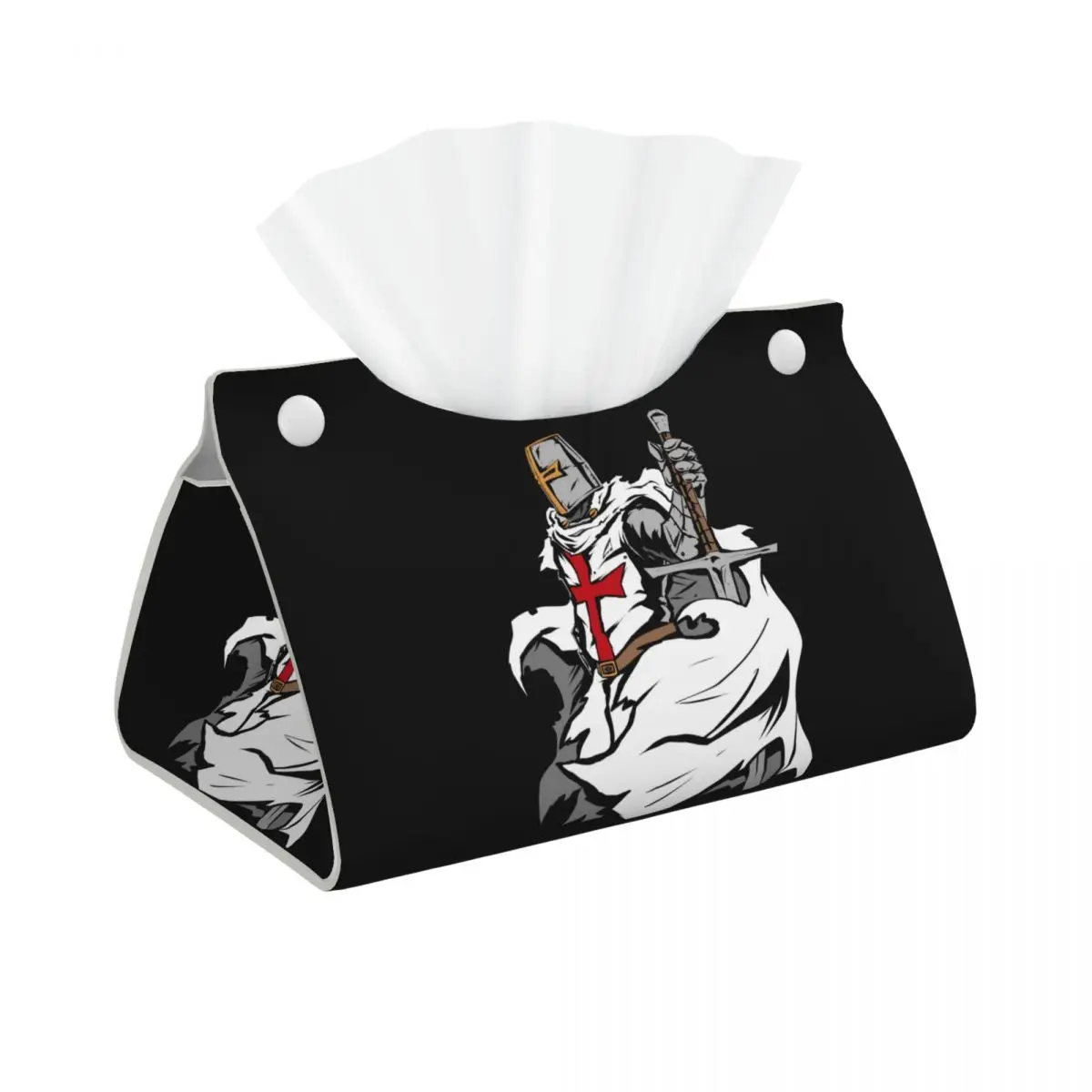 Custom Knight Templar Sword Crusader Tissue Box Holder Rectangular PU Leather Facial Tissue Box Cover for Car Bathroom