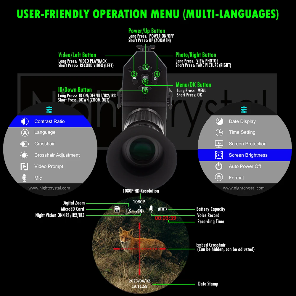 Megaorei NK007 PLUS Night Vision Scope Riflescope Infrared Hunting Camera HD 1080P Vedio Photo Record Monocular 850nm 940nm IR