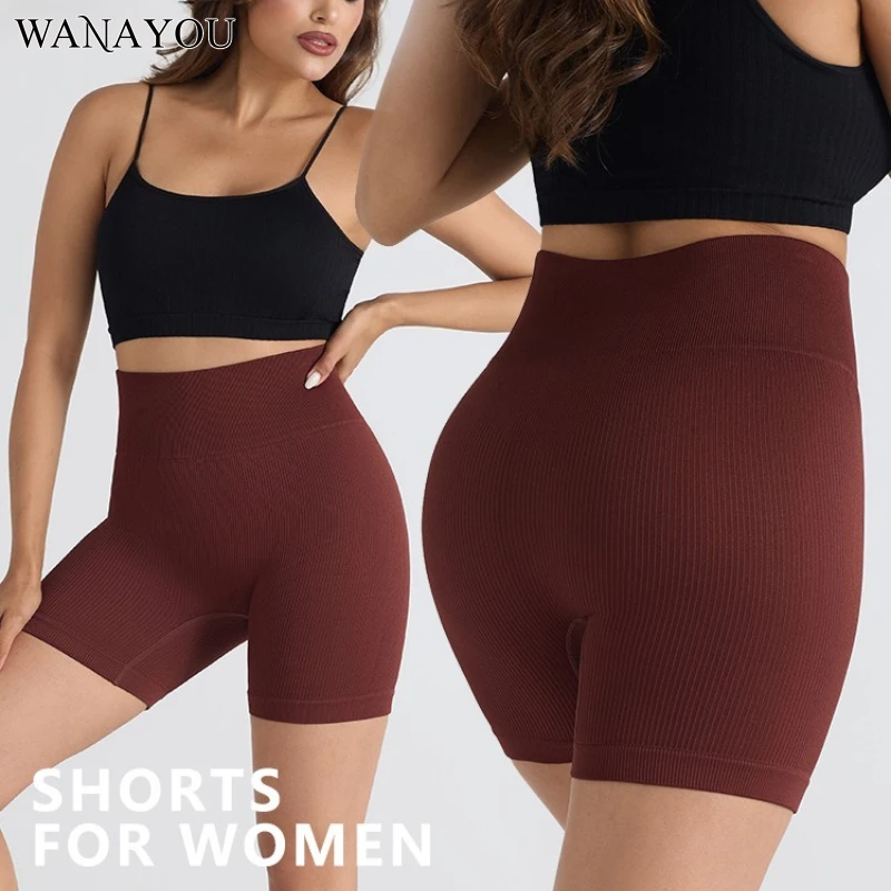 

WANAYOU Women's Sexy Seamless Yoga Shorts with High Ribs Waist Tight and Elastic Quick Drying Gym Fitness Exercise Running Short
