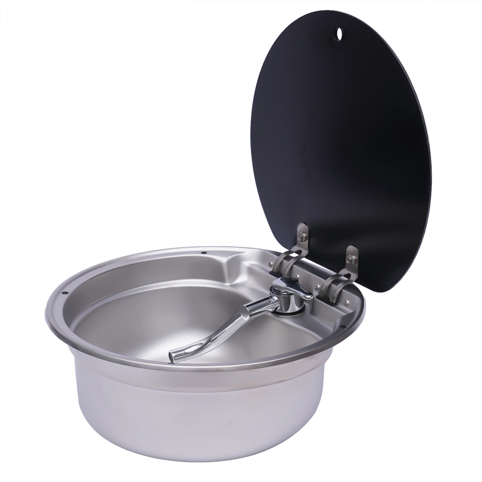 Stainless Steel RV Caravan Camper Sink Hand Wash Round Basin With Lid+Faucet