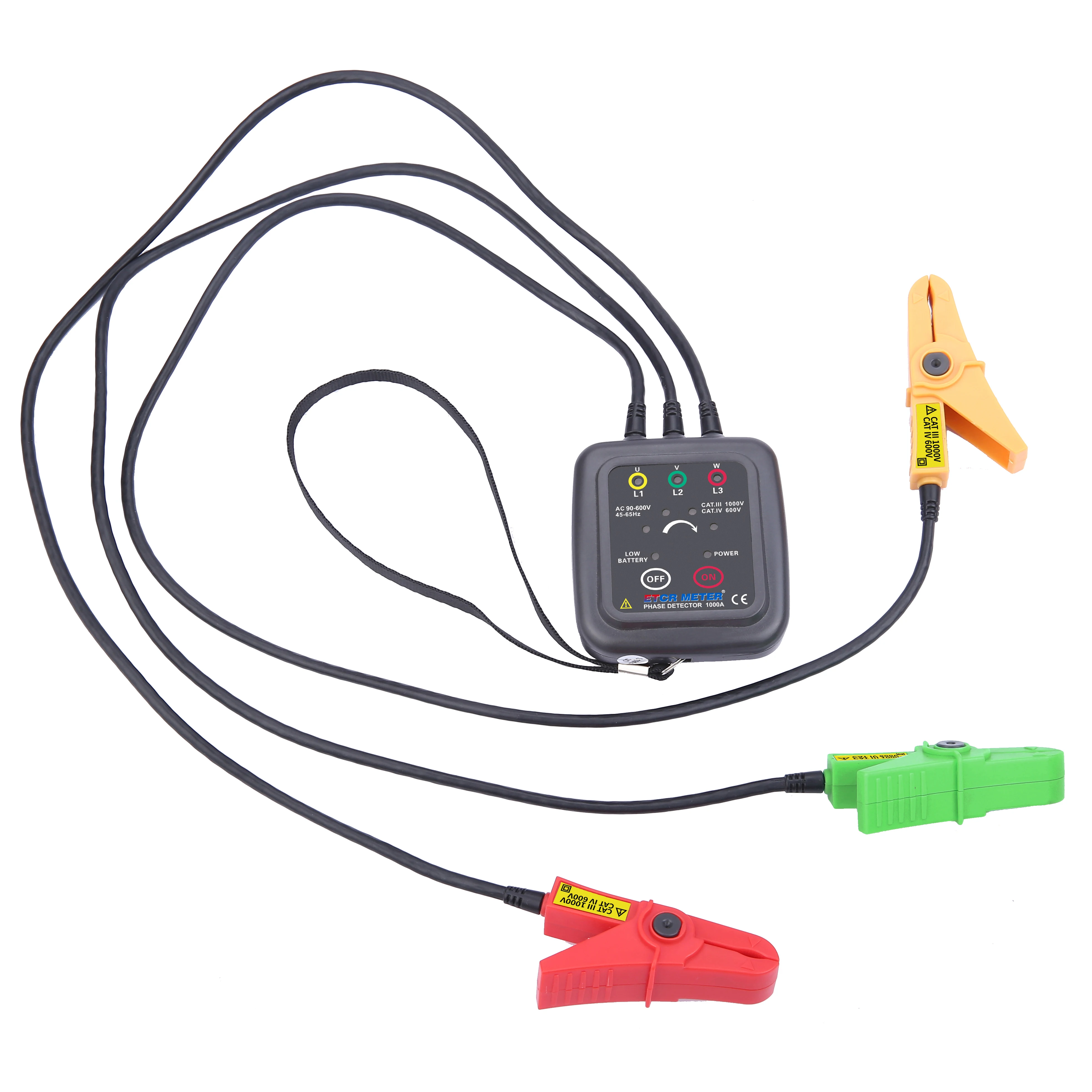 ETCR1000A Visual Audio Alarm Phase Tester for Power Distribution Box Non Contact Phase Sequence Detector