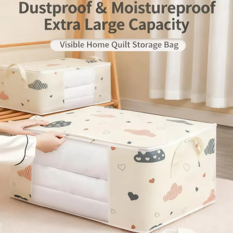 

Large Capacity Clothes Storage Bag Organizer With Reinforced Handle Suitable For Blankets Bedding Foldable With Sturdy Zipper