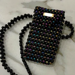 Women's Crossbody Flip Phone Bag Fashionable Shiny Crystal Bead Bags for Women New Ladies Handmade Woven Customizable Tote