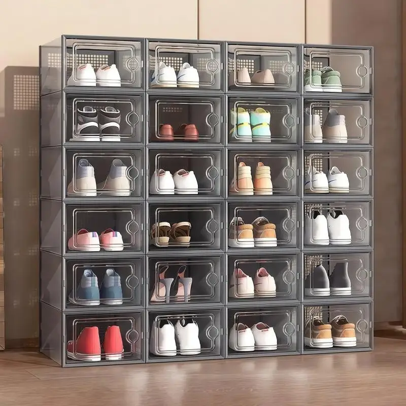 

1PC Transparent Shoe Boxes Thickened Foldable Dustproof Storage Box, Stackable Combination Shoe Cabinet for Sale Used for Home