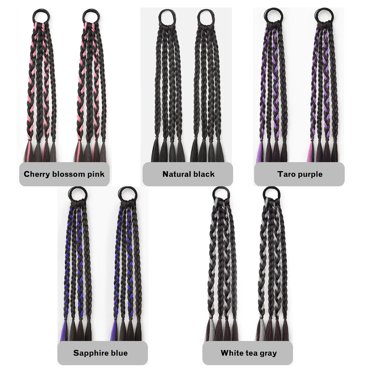 Rambut lurus sintetis tinju dikepang wig ekor kuda wanita lucu ekstensi rambut ekor kuda ganda menyoroti tahan panas