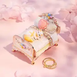 Cute Cat Lovely Bed Enamelled Jewelry Trinket box Hinged Unique Gift for Home Decor