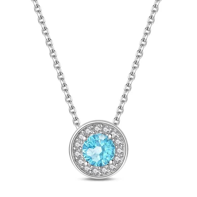 Hot Sales 925 Sterling Silver Blue Bubble Zircon Necklace Classic Popular Chain For Women Birthday Graduation Jewelry Gifts