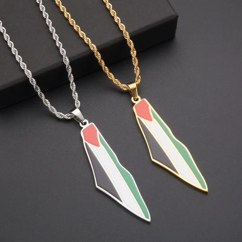 YQ 316L Stainless Steel Palestine Pendant Chain Necklace For Men Women Jewelry Accessories With 60cm Twisted Rope Chain