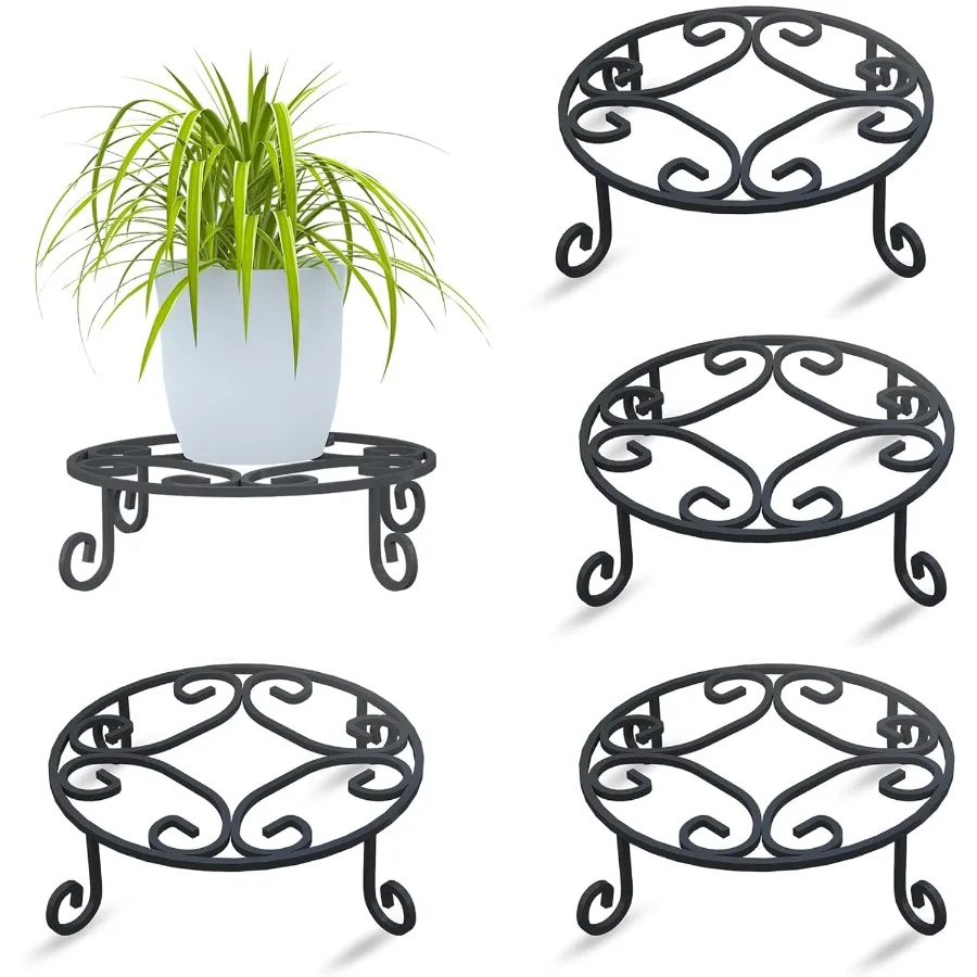 

4 Pack 10 Diameter Metal Outdoor Plant Stand Indoor Black Heavy Duty Potted Holder Round AntiRust Wrought Iron Flower Planter P