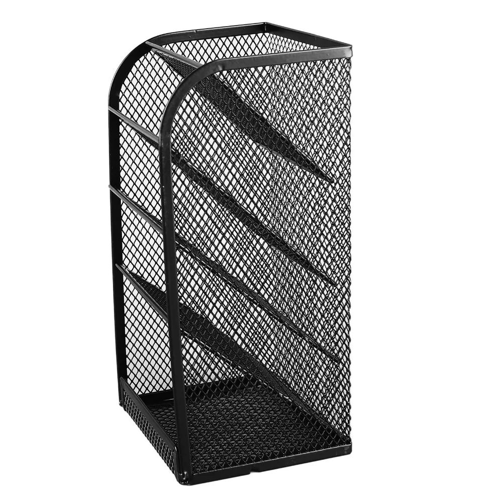Pencil Holders Metal Desktop Pen Holder Mesh Compartments Multilayer Pen Rack Black Slant Insert Desk Pencil Holder Home Use